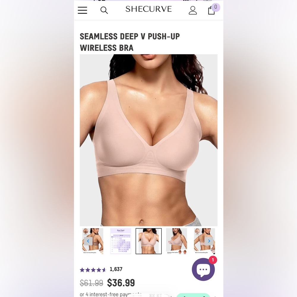 SheCurve SEAMLESS DEEP V PUSH-UP WIRELESS BRA 2XL